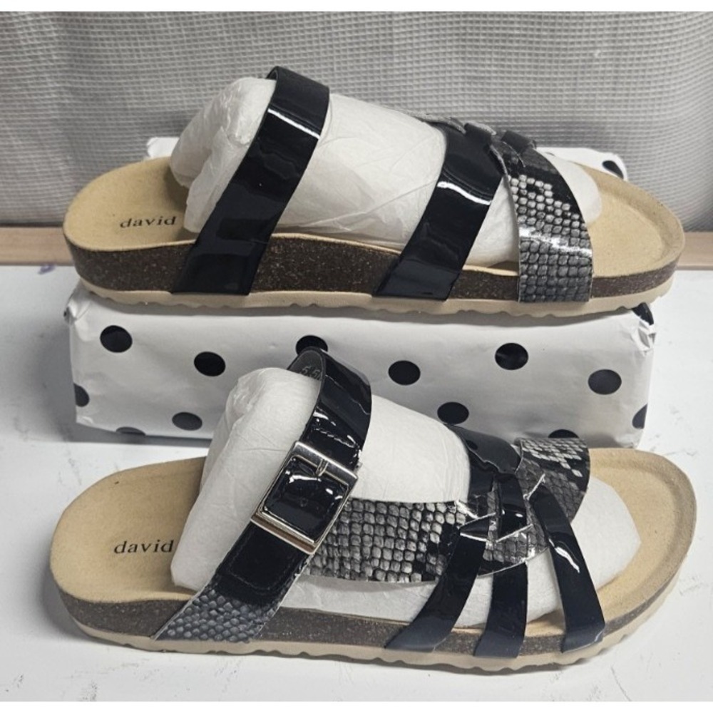David Tate Warm Black 5.5 M (B) strap and buckle detailed slip-on sandals